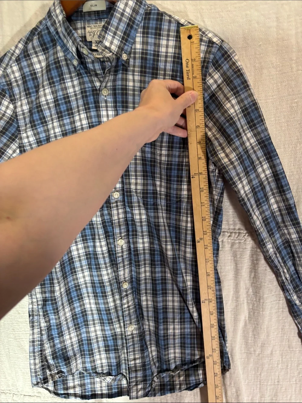 J. Crew Secret Wash Plaid Shirt Slim Fit XS 100% Organic Cotton Blue White EUC